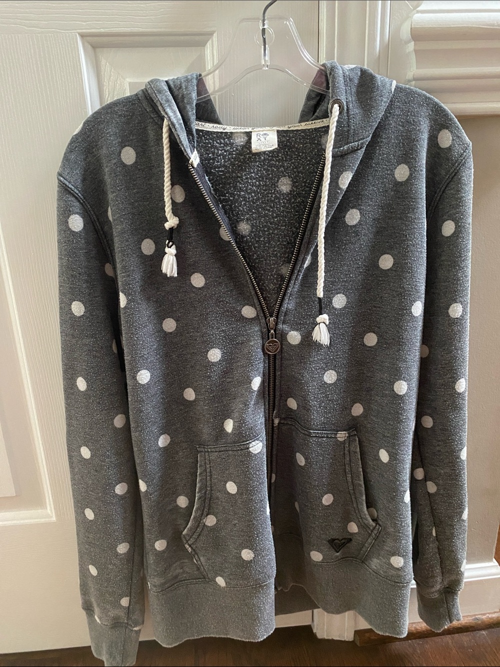Roxy Zip Front Polka Dot Hoodie Size Large